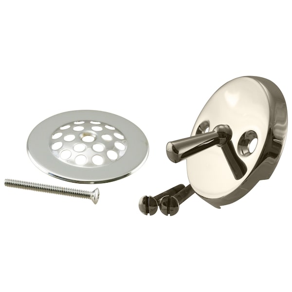 Westbrass 3-1/8" Trip Lever Bathtub and Shower Drain Kit with 2-Hole Overflow Cover, Polished Nickel D92-05 - main